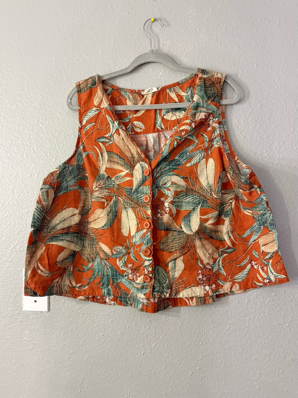 a.n.a Orange Floral Button-Front Crop Camisole